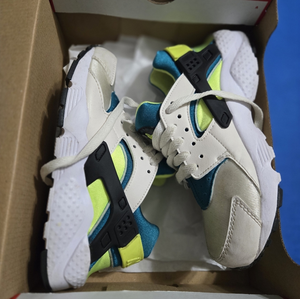 Nike Kids Sneakers White, Blue, and Neon Yellow